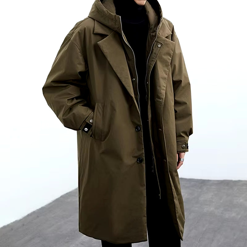 2024 Spring and Autumn New Fashion Solid Color Windproof Long Trench Coat Men'S Casual Loose Large Size High Quality Coat M-5XL