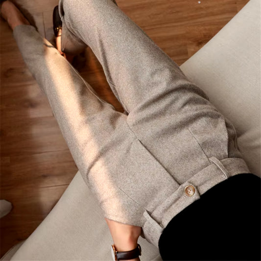 Herringbone Woolen Pants Women'S Harem Pencil Pants 2022 Autumn Winter High Waisted Casual Suit Pants Office Lady Women Trousers