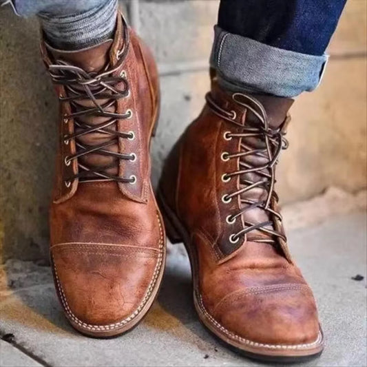 2024 Hot New Men'S Boots Front Lace-Up Ankle Boots High Top Single Shoes Men Large Size 38-48