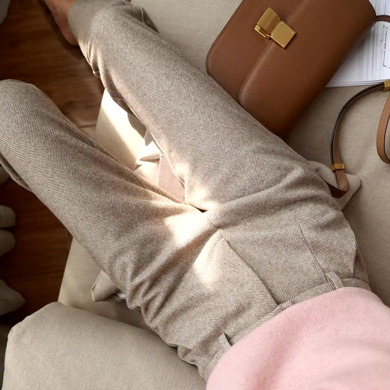 Herringbone Woolen Pants Women'S Harem Pencil Pants 2022 Autumn Winter High Waisted Casual Suit Pants Office Lady Women Trousers